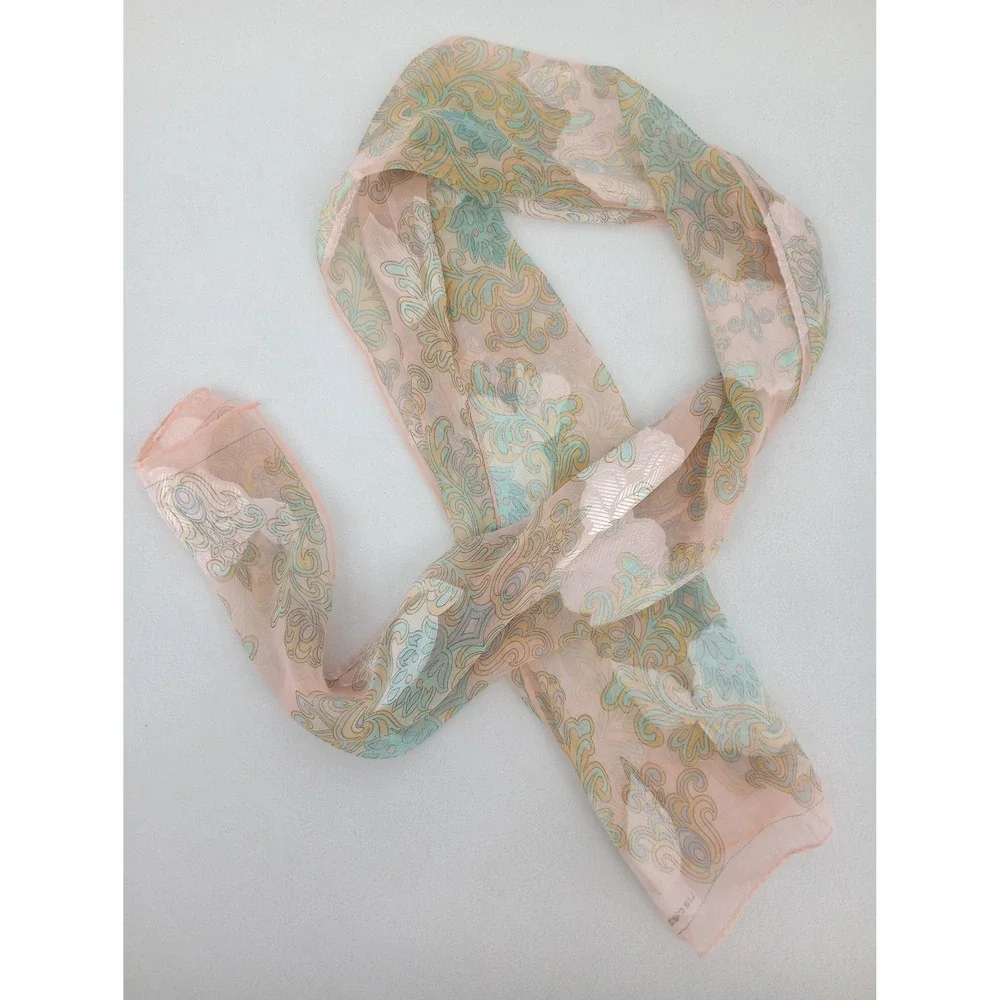 Vintage Liz Claiborne Scarf Women Pink Paisley Sheer Lightweight